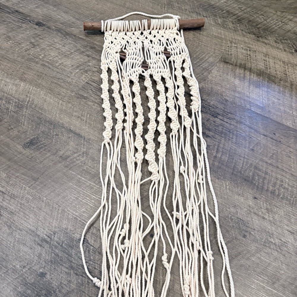 Handmade Macrame Wall Hanging - Cream Cotton with Wooden Dowel